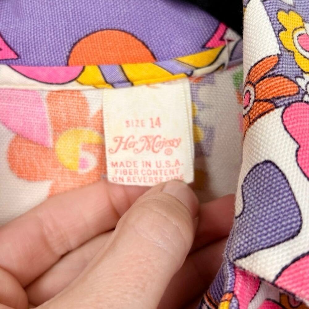 70s Her Majesty RARE LOVE Psychedelic Flower Power Cotton Made in USA Jacket M - Picture 6 of 7
